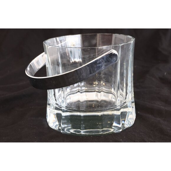 Vintage Mini Crystal Ice Bucket With Silver Tone Handle 14 Faceted Sides - Picture 1 of 10